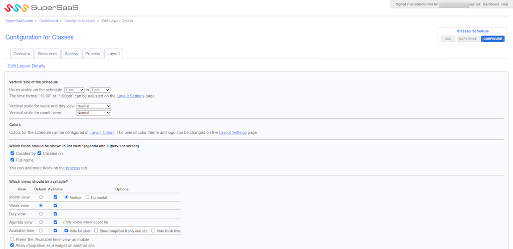SuperSaaS class layout options