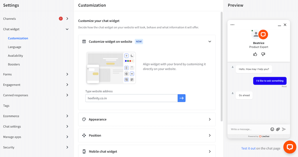 LiveChat customizable chat widgets