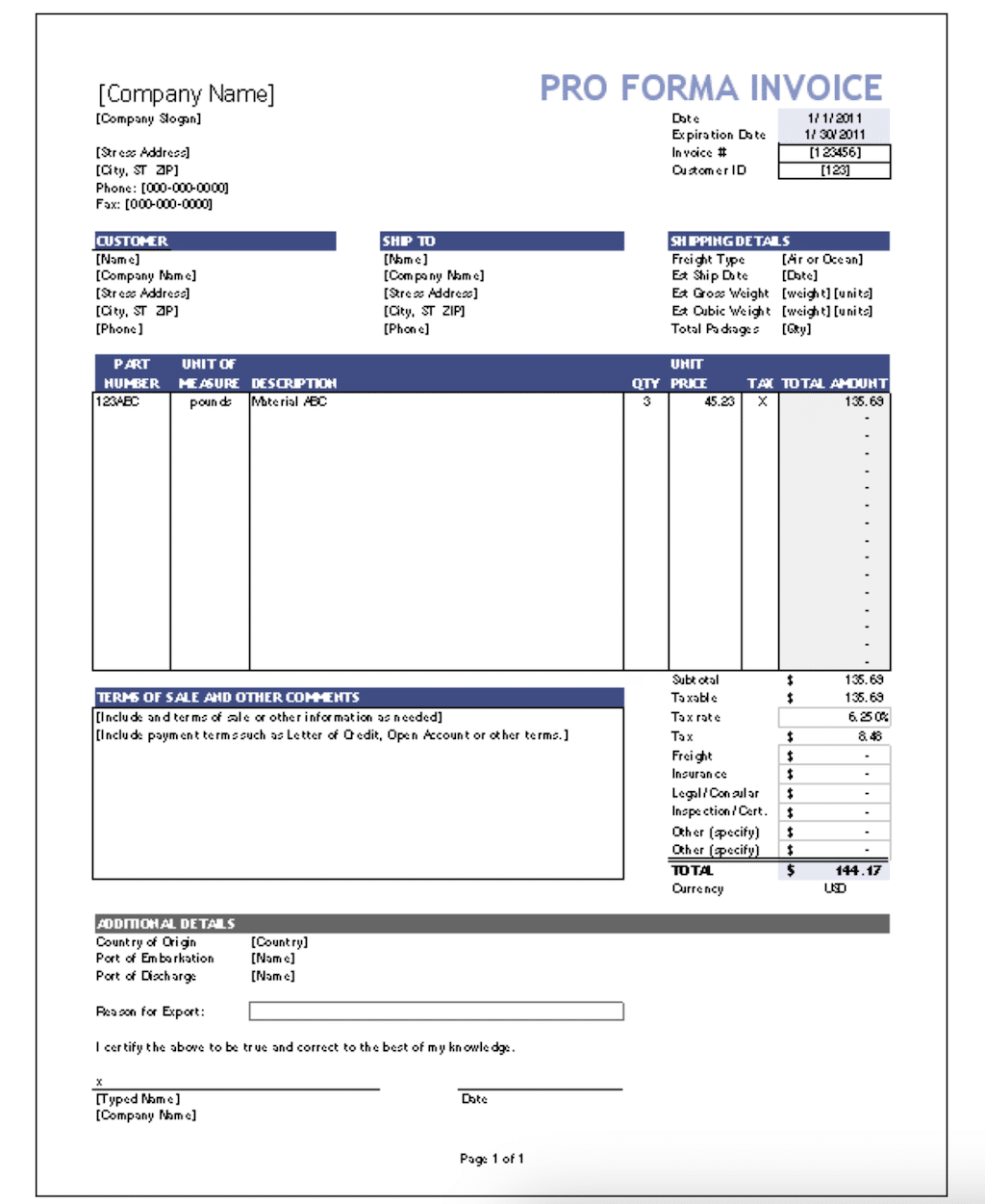 pro forma invoice template