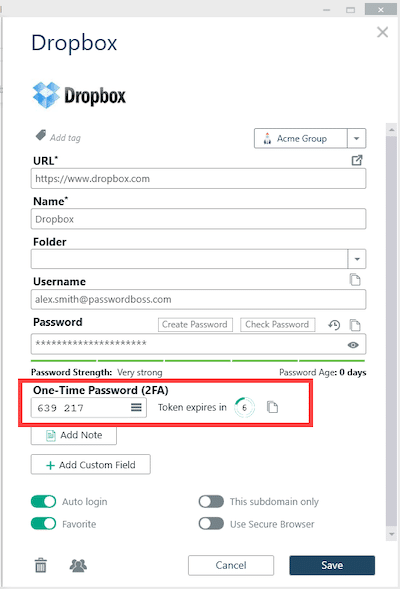 Password Boss one-time password