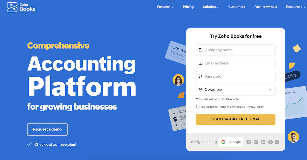 Zoho Books homepage